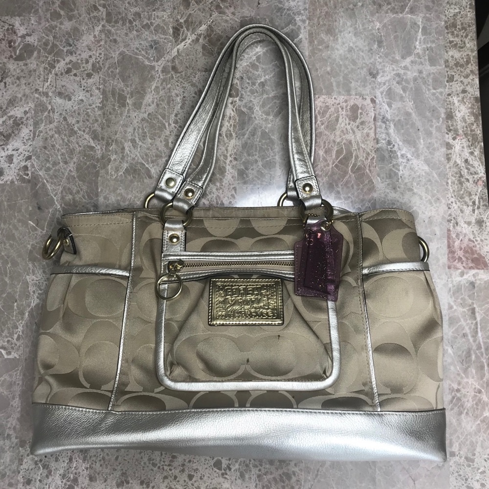 Coach Poppy Gold Signature Tote